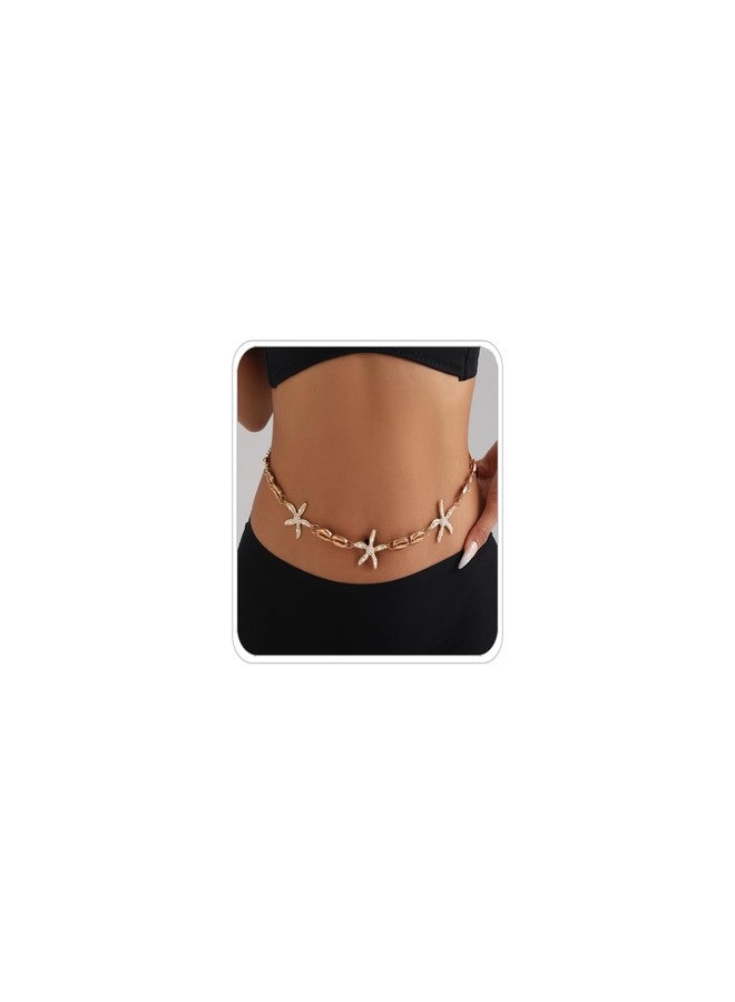 ANGLEQUEEN Mermaids Starfish Pearl Waist Chain Belt for Women Mermaids Gold Starfish Shell Belly Waterproof Body Chain Halloween Costume Women(style2) - Image 1